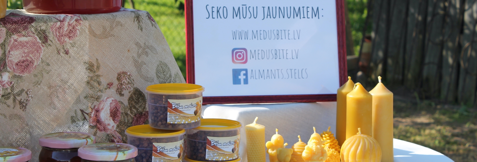 Medusbite.lv produkcija: medus, sveces, bišu maize.