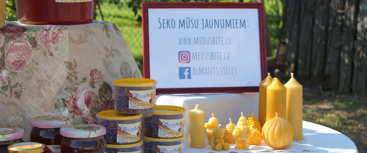 Medusbite.lv produkcija: medus, sveces, bišu maize.